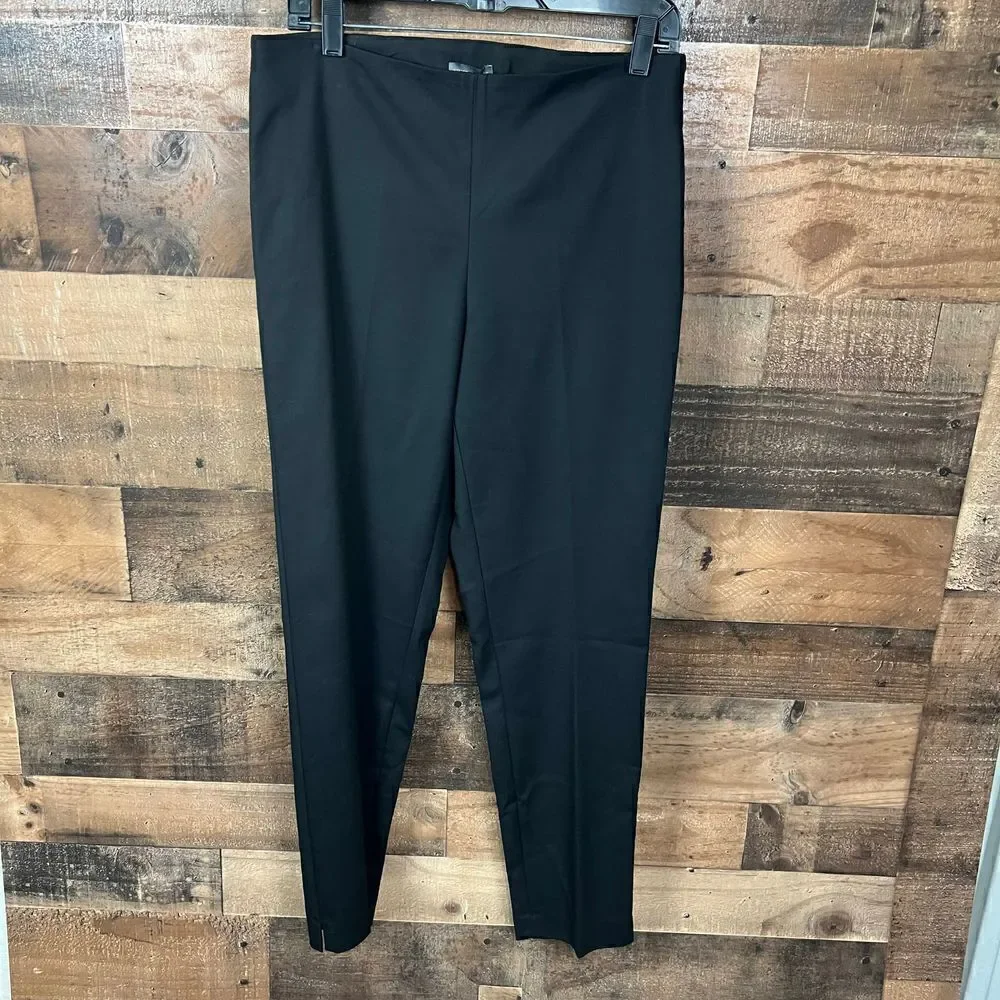Vince Camuto Trouser Pants Satiny Black Side Zipper Ankle Slits Stretch Women 8